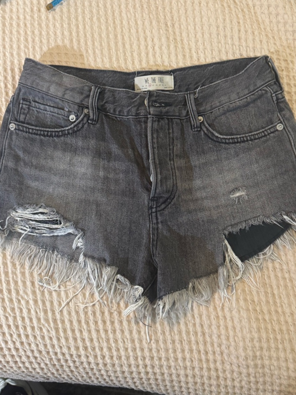 We The Free Charcoal Distressed Denim Cutoff Shorts